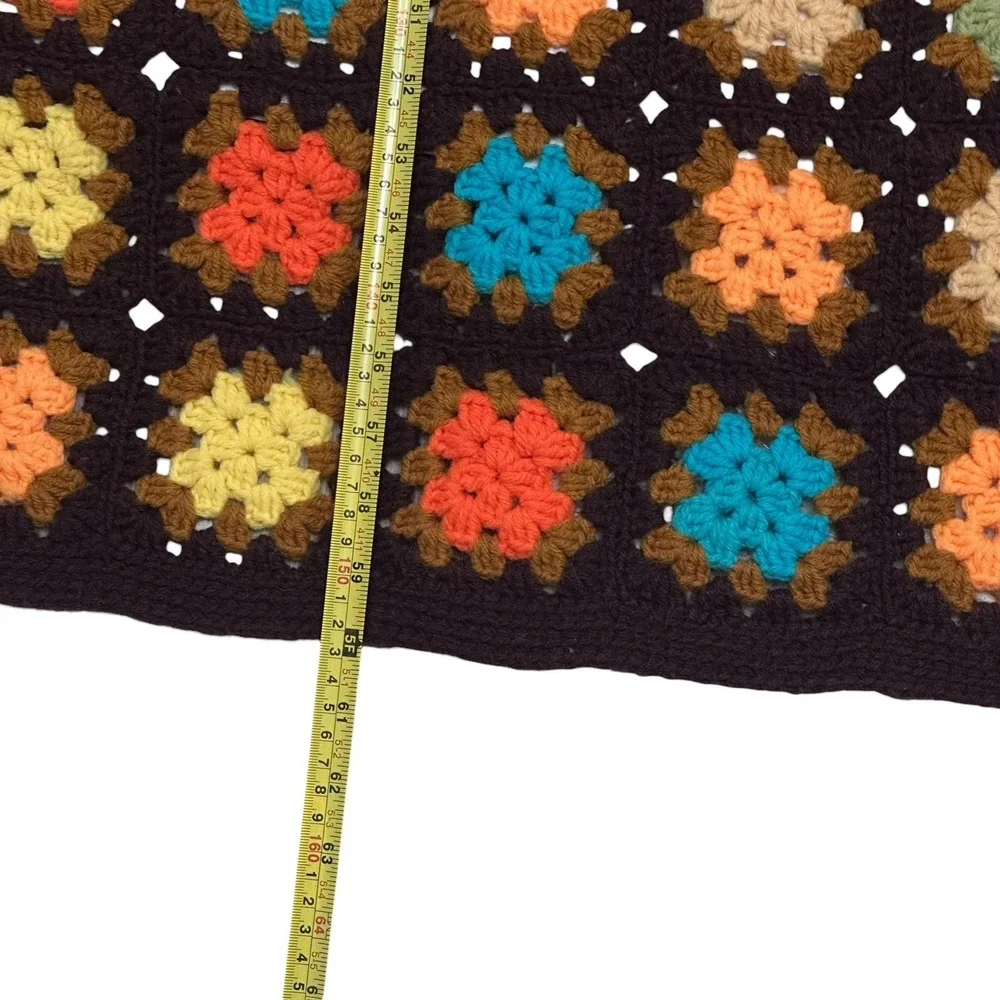 VTG‎ Autumn Fall Crochet Granny Square  Afghan Multicolor Blanket 60x43